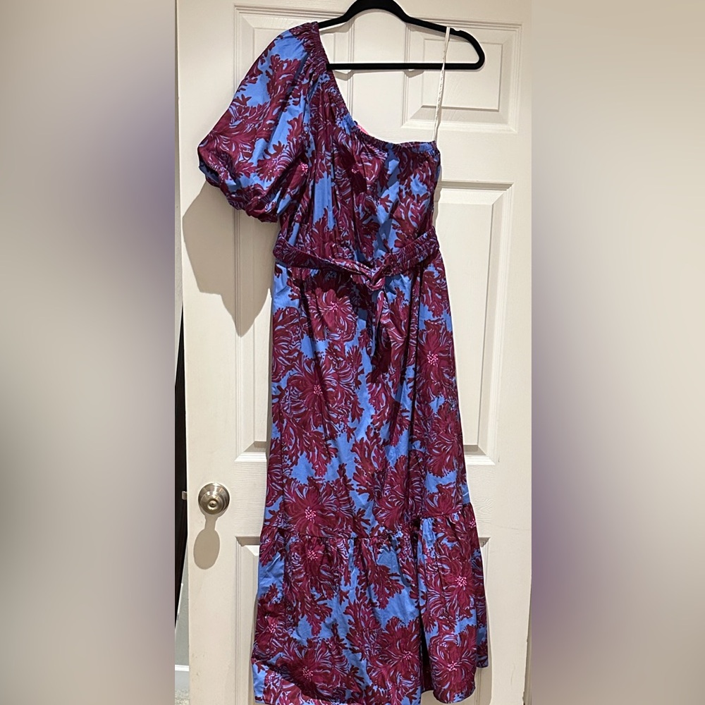 Lilly Pulitzer One Shoulder Dress in Blue and Burgundy
